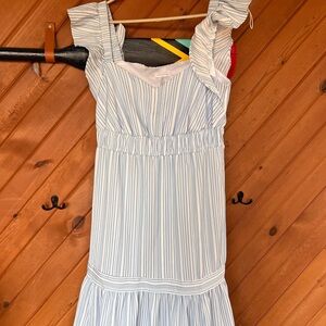 London Times Blue and White Striped Sundress with Ruffle Straps